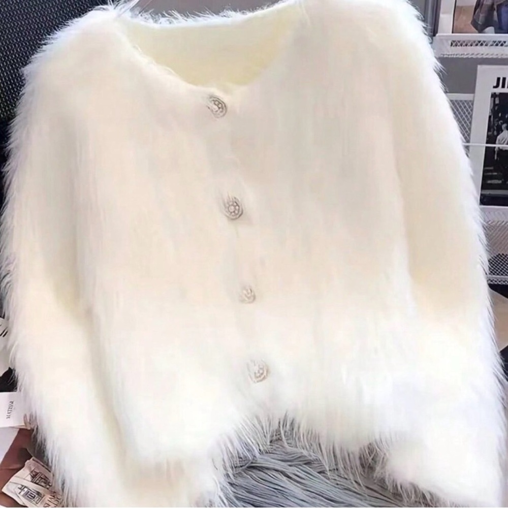 White Casual Women's Faux Mink Fleece Cardigan